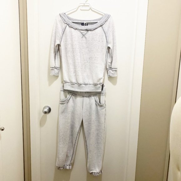 Bebe Sport Raw Edge 3/4 Sleeve Light Grey Sweatshirt S - TOP ONLY - Picture 1 of 4